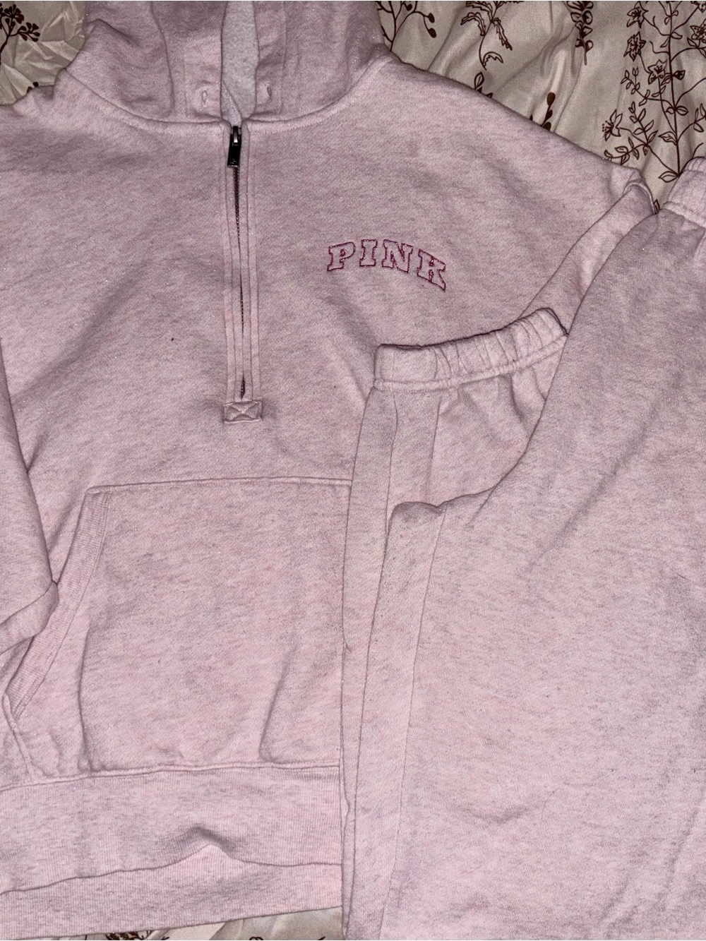 PINK Victoria's Secret Light Pink Half-Zip Hoodie & Jogger Set